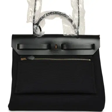 HERMÈS Hermes Herbag Zip 31 PM Black Toile Militaire Canvas and Vache Hunter Gold Hardware | Thumbnail 6 HERMÈS Hermes Herbag Zip 31 PM Black Toile Militaire Canvas and Vache Hunter Gold Hardware | Thumbnail 6