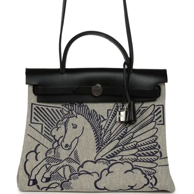 HERMÈS Hermes Herbag Zip Pegase Pop PM 31 Bleu Indigo-Ecru Toile H Canvas, Bleu Indigo Vache Hunter Palladium Hardware