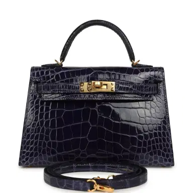 HERMÈS Hermes Kelly Sellier 20 Bleu Encre Shiny Alligator Gold Hardware | Thumbnail 1 HERMÈS Hermes Kelly Sellier 20 Bleu Encre Shiny Alligator Gold Hardware | Thumbnail 1