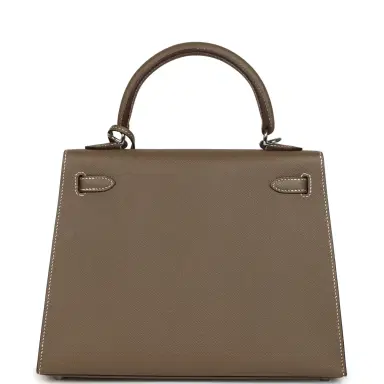 HERMÈS Hermes Kelly Sellier 25 Etoupe Epsom Palladium Hardware | Thumbnail 4