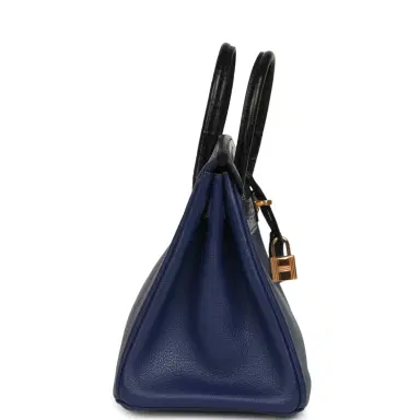 HERMÈS Pre-owned Hermes Birkin 25 Bleu Saphir Taurillion Novillo and Bleu Marine Matte Alligator Touch Rose Gold Hardware | Thumbnail 3