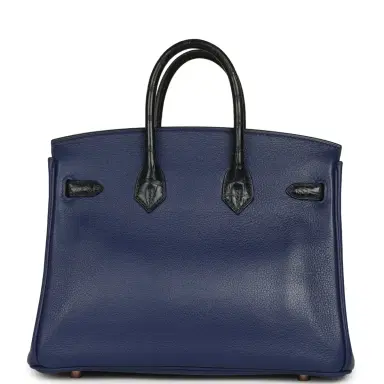 HERMÈS Pre-owned Hermes Birkin 25 Bleu Saphir Taurillion Novillo and Bleu Marine Matte Alligator Touch Rose Gold Hardware | Thumbnail 4