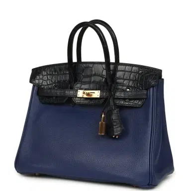 HERMÈS Pre-owned Hermes Birkin 25 Bleu Saphir Taurillion Novillo and Bleu Marine Matte Alligator Touch Rose Gold Hardware | Thumbnail 5