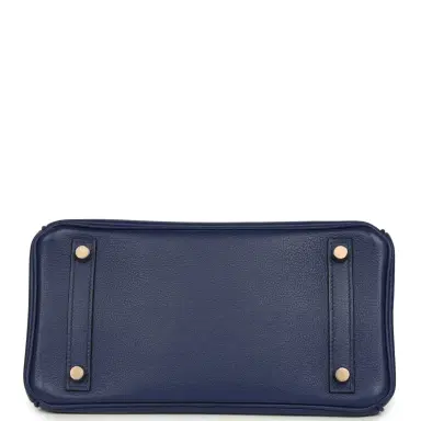 HERMÈS Pre-owned Hermes Birkin 25 Bleu Saphir Taurillion Novillo and Bleu Marine Matte Alligator Touch Rose Gold Hardware | Thumbnail 6