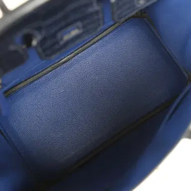HERMÈS Pre-owned Hermes Birkin 25 Bleu Saphir Taurillion Novillo and Bleu Marine Matte Alligator Touch Rose Gold Hardware | Thumbnail 8