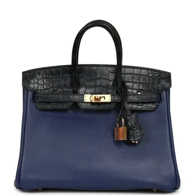 HERMÈS Pre-owned Hermes Birkin 25 Bleu Saphir Taurillion Novillo and Bleu Marine Matte Alligator Touch Rose Gold Hardware | Thumbnail 1