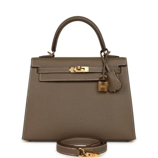 hermes Pre-owned Hermes Kelly Sellier 25 Etoupe Epsom Gold Hardware