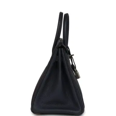 HERMÈS Pre-owned Hermes Officier Birkin 25 Bleu Nuit Togo and Vert Cypress Swift Palladium Hardware | Thumbnail 3