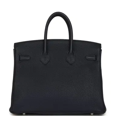 HERMÈS Pre-owned Hermes Officier Birkin 25 Bleu Nuit Togo and Vert Cypress Swift Palladium Hardware | Thumbnail 4