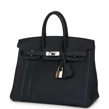 HERMÈS Pre-owned Hermes Officier Birkin 25 Bleu Nuit Togo and Vert Cypress Swift Palladium Hardware | Thumbnail 5