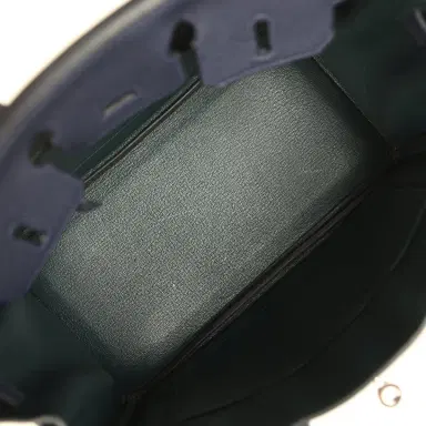 HERMÈS Pre-owned Hermes Officier Birkin 25 Bleu Nuit Togo and Vert Cypress Swift Palladium Hardware | Thumbnail 8