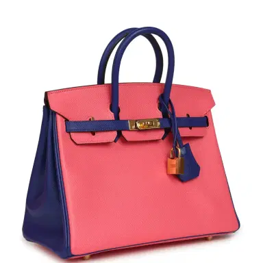 HERMÈS Pre-owned Hermes Special Order (HSS) Birkin 25 Rose Azalee and Bleu Electric Epsom Gold Hardware | Thumbnail 2