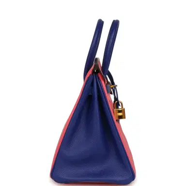HERMÈS Pre-owned Hermes Special Order (HSS) Birkin 25 Rose Azalee and Bleu Electric Epsom Gold Hardware | Thumbnail 3