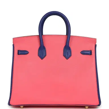 HERMÈS Pre-owned Hermes Special Order (HSS) Birkin 25 Rose Azalee and Bleu Electric Epsom Gold Hardware | Thumbnail 4