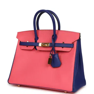 HERMÈS Pre-owned Hermes Special Order (HSS) Birkin 25 Rose Azalee and Bleu Electric Epsom Gold Hardware | Thumbnail 5