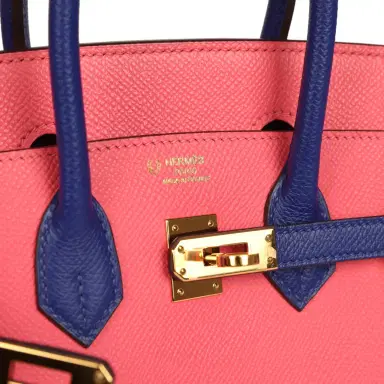 HERMÈS Pre-owned Hermes Special Order (HSS) Birkin 25 Rose Azalee and Bleu Electric Epsom Gold Hardware | Thumbnail 7