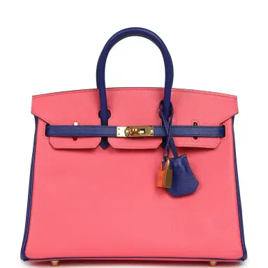 HERMÈS Pre-owned Hermes Special Order (HSS) Birkin 25 Rose Azalee and Bleu Electric Epsom Gold Hardware | Thumbnail 1