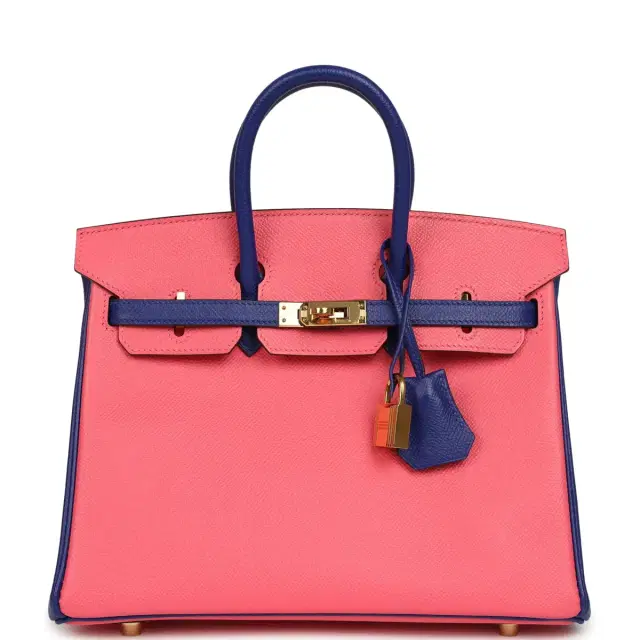 hermes Pre-owned Hermes Special Order (HSS) Birkin 25 Rose Azalee and Bleu Electric Epsom Gold Hardware