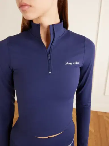 Sporty & Rich Logo-appliquéd Cropped Stretch-jersey Half-zip Jacket | Thumbnail 4 Sporty & Rich Logo-appliquéd Cropped Stretch-jersey Half-zip Jacket | Thumbnail 4