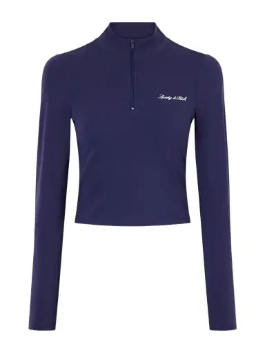Sporty & Rich Logo-appliquéd Cropped Stretch-jersey Half-zip Jacket | Thumbnail 1 Sporty & Rich Logo-appliquéd Cropped Stretch-jersey Half-zip Jacket | Thumbnail 1