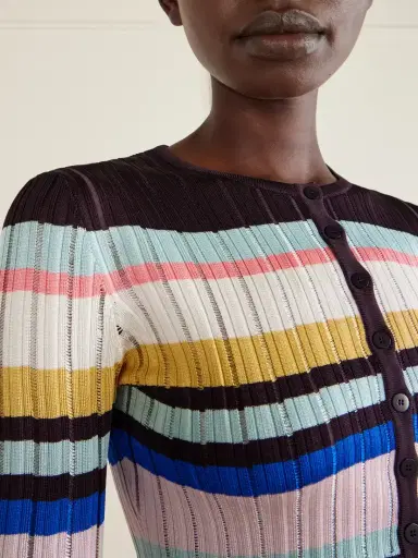 Alaïa Cropped Striped Ribbed-knit Cardigan | Thumbnail 4
