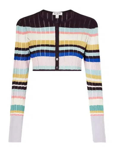Alaïa Cropped Striped Ribbed-knit Cardigan | Thumbnail 1