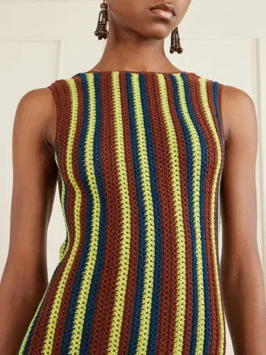 ESCVDO Misti Matcha Striped Fringe-trimmed Crocheted Cotton Mini Dress | Thumbnail 4 ESCVDO Misti Matcha Striped Fringe-trimmed Crocheted Cotton Mini Dress | Thumbnail 4