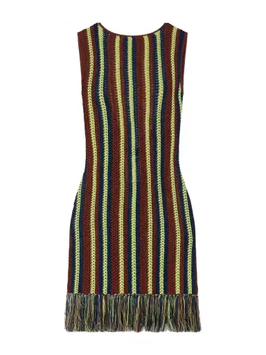 ESCVDO Misti Matcha Striped Fringe-trimmed Crocheted Cotton Mini Dress | Thumbnail 1 ESCVDO Misti Matcha Striped Fringe-trimmed Crocheted Cotton Mini Dress | Thumbnail 1