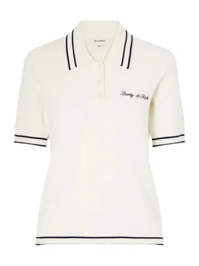 Sporty & Rich Embroidered Cable-knit Polo Shirt