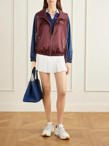 Sporty & Rich Abigail Pleated Embroidered Striped Crepe De Chine Mini Skirt | Thumbnail 2 Sporty & Rich Abigail Pleated Embroidered Striped Crepe De Chine Mini Skirt | Thumbnail 2