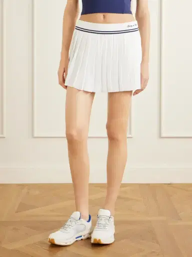 Sporty & Rich Abigail Pleated Embroidered Striped Crepe De Chine Mini Skirt | Thumbnail 3 Sporty & Rich Abigail Pleated Embroidered Striped Crepe De Chine Mini Skirt | Thumbnail 3