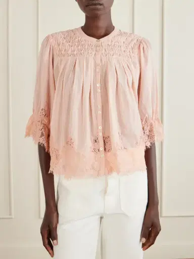 Rixo Erika Shirred Lace-trimmed Cotton-voile Blouse | Thumbnail 3 Rixo Erika Shirred Lace-trimmed Cotton-voile Blouse | Thumbnail 3