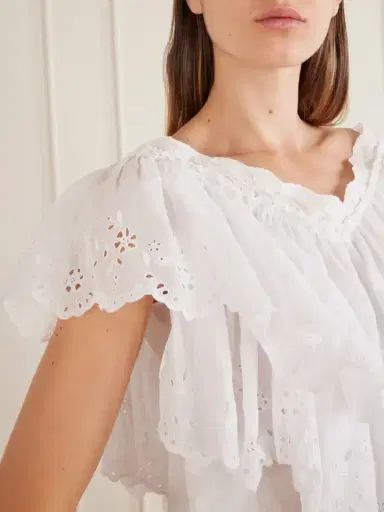 Chloé Cropped Ruffled Broderie Anglaise Cotton Top | Thumbnail 4 Chloé Cropped Ruffled Broderie Anglaise Cotton Top | Thumbnail 4