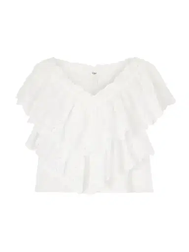 Chloé Cropped Ruffled Broderie Anglaise Cotton Top | Thumbnail 1 Chloé Cropped Ruffled Broderie Anglaise Cotton Top | Thumbnail 1
