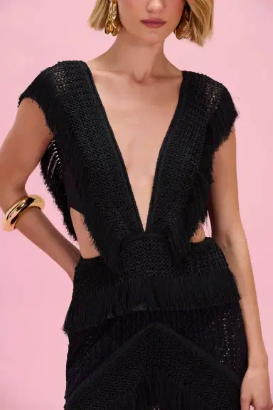PatBo AYLA FRINGE PLUNGE MAXI DRESS | Thumbnail 3