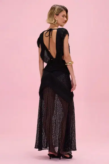 PatBo AYLA FRINGE PLUNGE MAXI DRESS | Thumbnail 4