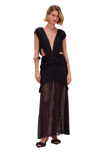 PatBo AYLA FRINGE PLUNGE MAXI DRESS | Thumbnail 1