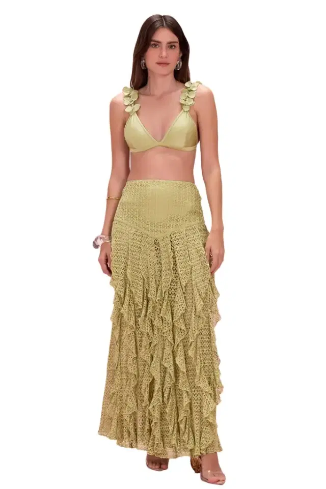 PETAL SHEEN MESH MAXI SKIRT