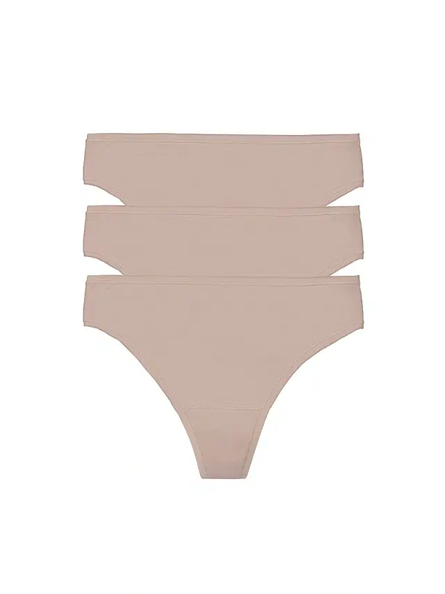 Natori Women's Bliss Bare Cotton Thong 3-Pack - Cafe
