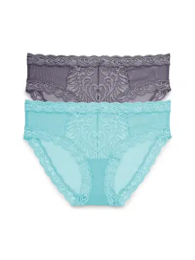 Natori Women's Feathers Lace Hipster 2-Pack - Nickel Bright Teal - Size Large | Thumbnail 1