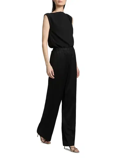Vince Women's Lace-Trim Satin Wide-Leg Pants - Black - Size XXS | Thumbnail 2