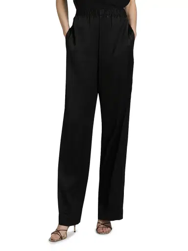 Vince Women's Lace-Trim Satin Wide-Leg Pants - Black - Size XXS | Thumbnail 3