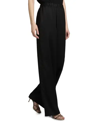 Vince Women's Lace-Trim Satin Wide-Leg Pants - Black - Size XXS | Thumbnail 4
