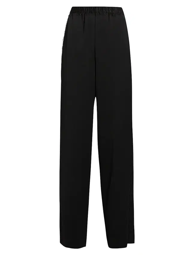 Vince Women's Lace-Trim Satin Wide-Leg Pants - Black