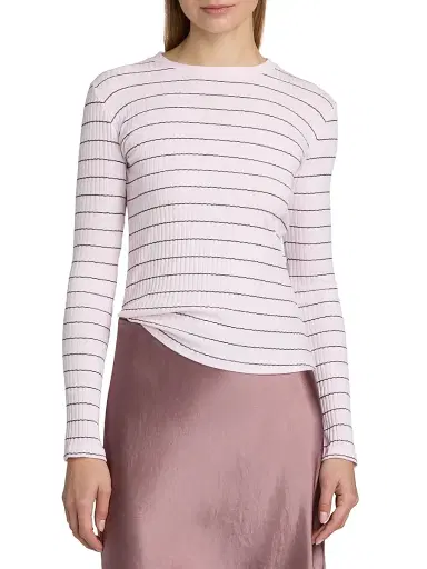 Vince Women's Striped Cotton T-Shirt - Slipper Rose Combo - Size XXS | Thumbnail 3 Vince Women's Striped Cotton T-Shirt - Slipper Rose Combo - Size XXS | Thumbnail 3