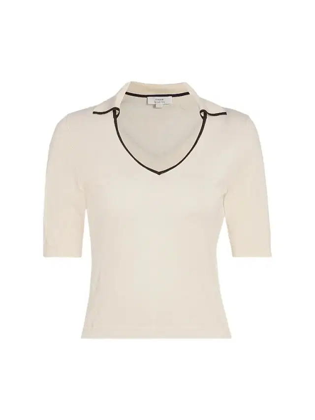 Vince Women's Tipped Cotton-Cashmere Knit Polo Top - Off White Ink