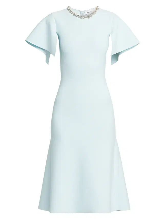 McQueen Women's Embellished Flutter-Sleeve Midi-Dress - Shirting Blue Crystal