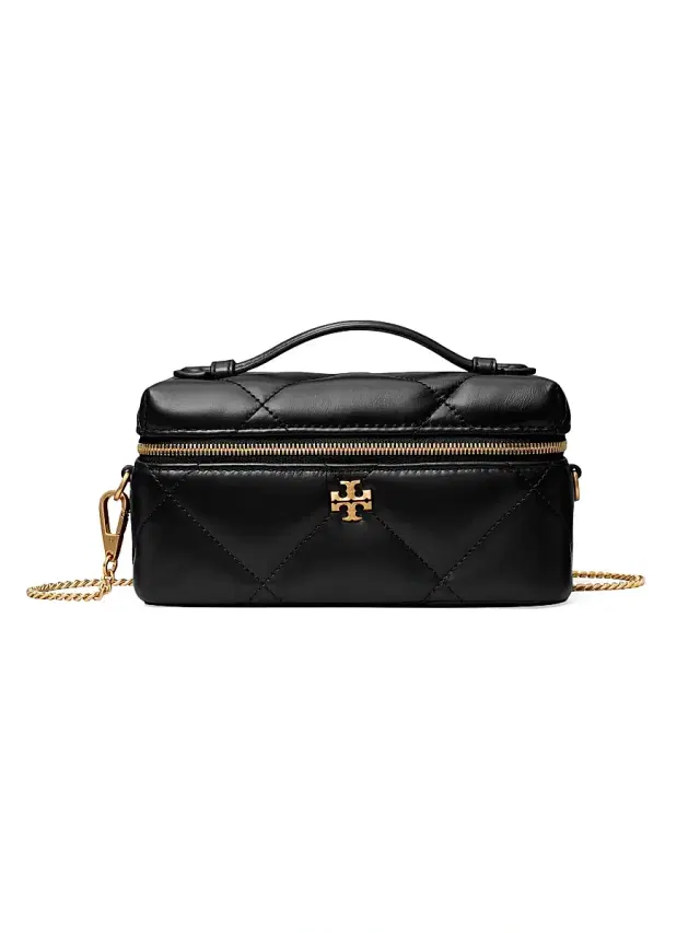Women's Kira Quilted Leather Vanity Case - Black