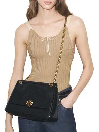 Tory Burch Women's Charlie Leather Chain Wallet - Black | Thumbnail 2