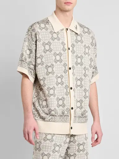 AMIRI Men's Printed Cotton-Blend Mesh Shirt - Alabaster - Size XS | Thumbnail 4